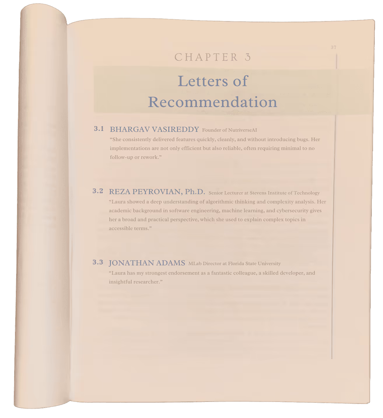 Textbook: Showcasing letters of recommendation